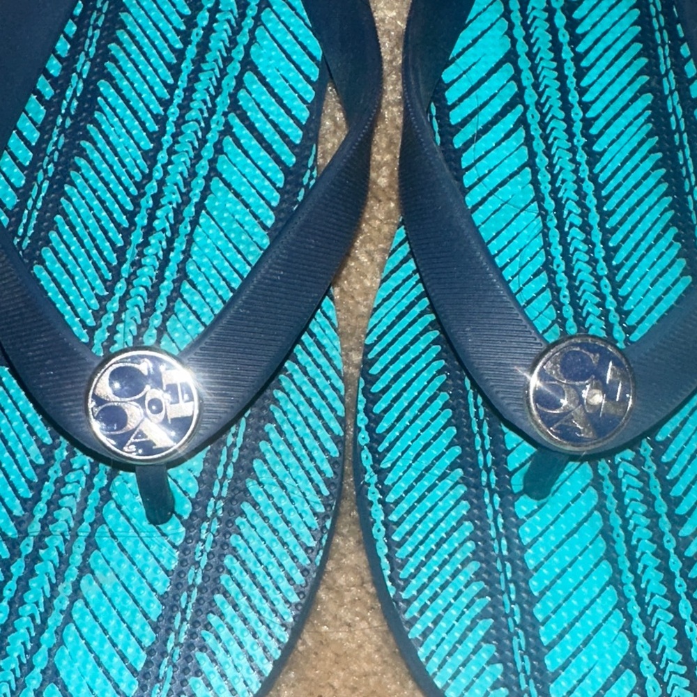 Coach Teal and Navy Flip Flops - Picture 2 of 4